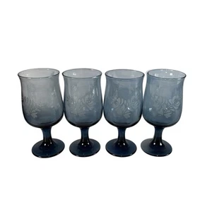 Juego de 4 copas de vino/agua grabadas azules Pfaltzgraff Yorktowne 6 3/8” 10 oz - Imagen 1 de 9