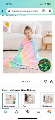 Manta Usable Unicornio Brilla en la Oscuridad para Niñas - Suave Cálida 52"X60" Arco Iris Foto 1 de 3