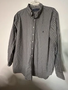 Ralph Lauren Classic Fit Button Down Cotton Shirt 2XLT Navy Gray Cream Plaid - Picture 1 of 8
