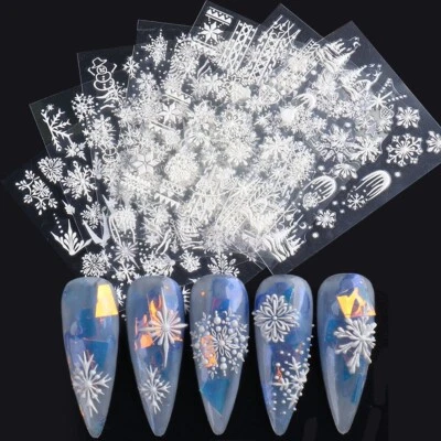 LOVENAILS 8x 3D Nail Sticker Xmas Weihnachten Nails Schneeflocke Nailart Wraps Nageldesign