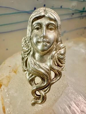Face ring Art Nouveau long band size 6.75 sterling silver women ring - Image 1 of 4