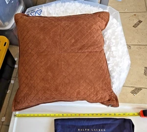 RALPH LAUREN HOME HAYDEN QUILTED BROWN SUEDE 26" X 26" THROW PILLOW CUSHION - Picture 1 of 19