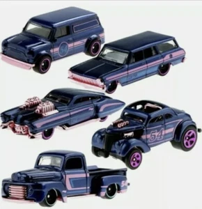 2022 Hot Wheels 54th Anniversary Satin Blue and Pink Set of 5 Cars Sexy - Picture 1 of 2