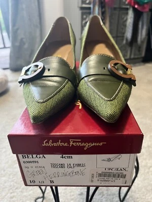 Ferragamo Green Herringbone pump size 10.5 - Image 1 of 3