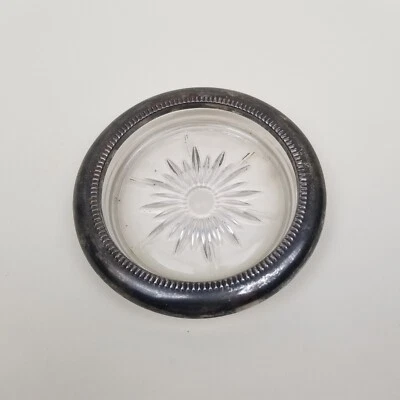  4" Vintage Crystal and Silver Plated Coaster Ashtray Leonard Made In Italy   - Image 1 of 4