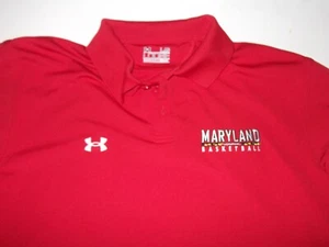 Under Armour Maryland Terrapins Polo Shirt Mens Large Red Short Sleeve Heatgear - Picture 1 of 2