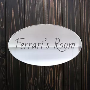 Specchio Insegna Porta Personalizzata Forma Ovale - (Opzioni Colore e Incisione) - Foto 1 di 2