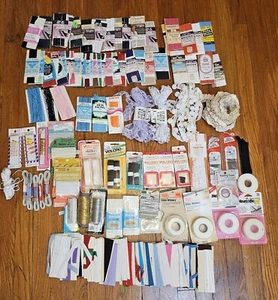 Vintage Sewing Lot Hem Tape Bias Tape Seam Binding Lace Elastic Rick Rack #C378 - Picture 1 of 15