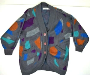 Vintage Sweater Diversity Size L 80s Color Shape Cardigan Sweater Cobain Special - Picture 1 of 5