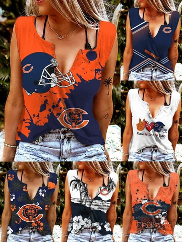 Chicago Bears Womens V-neck T-shirts Ring Hole Sleeveless Tank Tops Summer Vests Cover