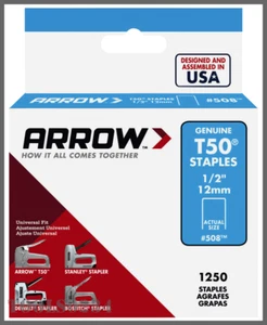Lote de 4 grapas T50 1/2" (14 mm) acero 1250/paquete de sujetador de flechas 508 EE. UU. - Imagen 1 de 6