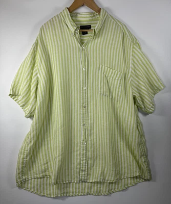 The J. Peterman Company Shirt Mens 2XL Green White Stripe Linen Button Down - Image 1 of 4