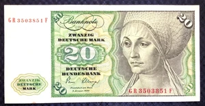 1986 WEST GERMANY - 20 DEUTSCHE MARKS - P#20 - VF+ - L2 - Picture 1 of 3