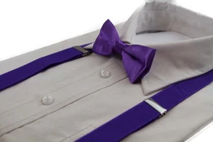 Boys Adjustable Purple 65cm Suspenders & Matching Bow Tie Set - Picture 1 of 1