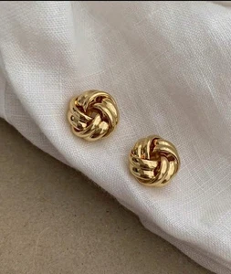 Gold Knot Stud Earrings Classic Twisted Design | Everyday Minimalist Jewelry - Picture 1 of 3