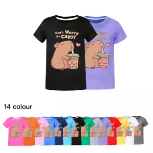 Kids Capybara T-Shirt Cute Animal Childrens Boys Girls Summer Casual Tops Tee UK - Picture 1 of 57