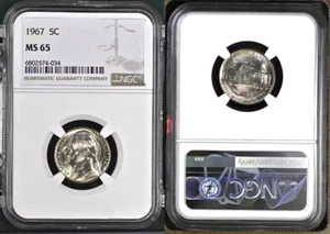 1967 JEFFERSON NICKEL 5 CENTS NGC MS65 UNC BU DETAILED COIN #AA - Picture 1 of 3