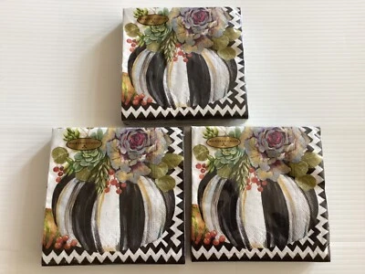 Servilletas de cóctel Mackenzie Childs AUTUMN NATURALS paquete de 3 20x3 calabaza otoño sellado Foto 1 de 2