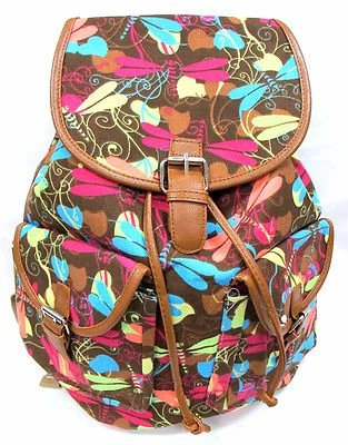 Women's Travel Outdoor Canvas Backpack Large Size Padded Strap -DRAGONFLY Design - Image 1 of 4