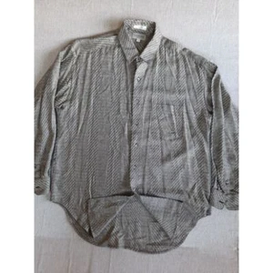 Vntg Metropolitan Men Large Herringbone Button Shirt Gray Long Sleeve Pure Rayon - Picture 1 of 7