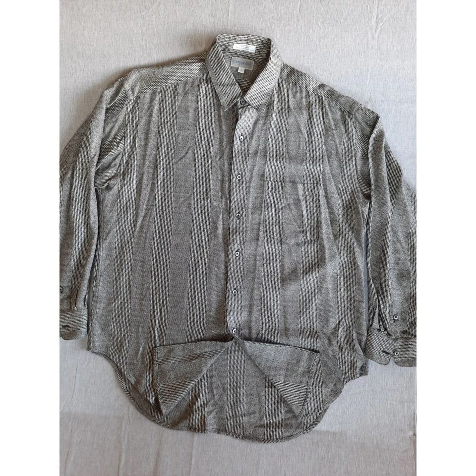 Vntg Metropolitan Men Large Herringbone Button Shirt Gray Long Sleeve Pure Rayon - Image 1 of 4