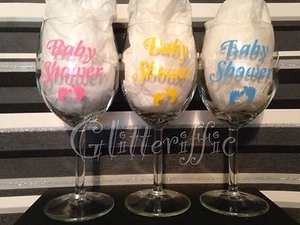 Baby Shower & Feet Vinyl Decal Stickers DIY Glitter Wine Glass Party - Picture 1 of 8