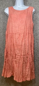 C&C California Womens Large Coral 100% Linen Tiered Casual Babydoll Tank Dress - Picture 1 of 11