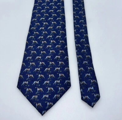 Corbata para hombre 57" Ralph Lauren azul con estampado de perros de caza 100 % seda EE. UU. - USADA EN EXCELENTE ESTADO Foto 1 de 4