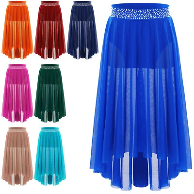 Kids Girls Lyrical Contemporary Modern Dance Skirts Ballet Lyrical Mesh Skirt - Image 1 of 3