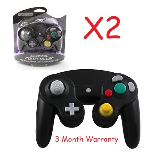 2X WIRED CONTROLLER FOR NINTENDO GAMECUBE GC & WII BLACK NEW - Image 1 of 1