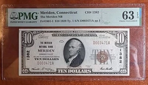 National Bank Note 1929 Series $10 Meriden, Connecticut Charter 1382 PMG 63 EPQ - Picture 1 of 2