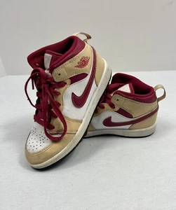 Nike Air Jordan Size 1Y Youth 1 Mid Light Curry Cardinal 640734-201 - Picture 1 of 8