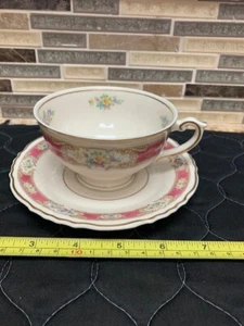 Federal Shape Syracuse China Raleigh Pink Flowers Cup w/ Saucer - Picture 1 of 3