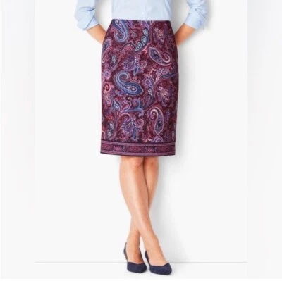 Talbots Womens Pencil Knee Length Skirt Size 6 Purple Paisley Stretch NWT $109 - Image 1 of 4