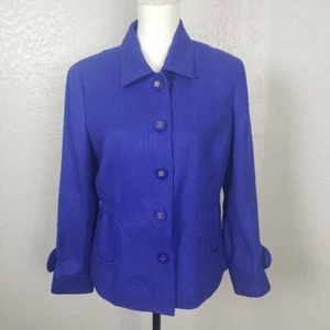 Carlisle Silk Button Down Suit Jacket Blue Long Sleeve Lined Women's 6 - Picture 1 of 9