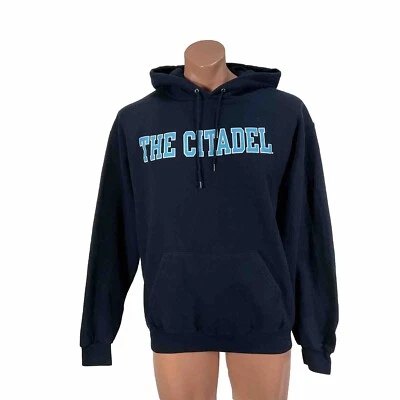 复古 90 年代 The Citadel Military College Champion EcoFleece 连帽衫海军蓝 L — 第 1/4 张图片