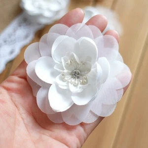 Pretty 2PCS 3D Flower Beaded Applique Wedding Dress Sewing Crafts DIY 9 - Picture 1 of 7