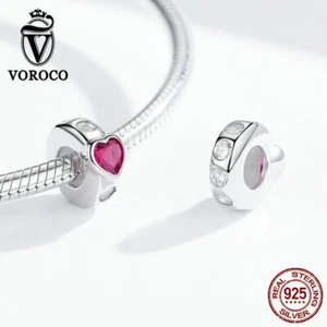 Voroco 100 % plata esterlina dije rosa circonio circular brillante amor para pulsera joyería - Imagen 1 de 11