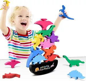 Montessori Dinosaur Toys for 2 3 4 Year Old Boys - Wooden Stacking Dinosaur Toys - Picture 1 of 8