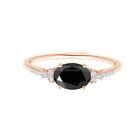 925 Silver Rose Gold Vermil  2.5 Ctw Oval Black Spinel Horizontal Cluster Ring