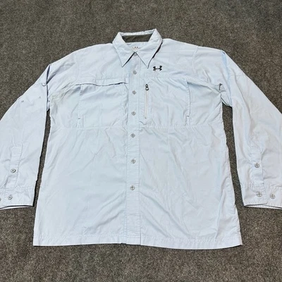 Under Armour Shirt Mens Medium Blue Cotton Button Up Collared All Season Gear - Image 1 of 4