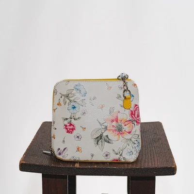Vera Pelle Shoulder Bag White Yellow Floral Leather Crossbody Purse - Image 1 of 4