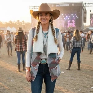 VTG Mossimo size S Aztec western Sherpa wool blend cowgirl southwestern vest - Picture 1 of 8