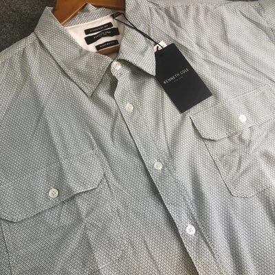 Kenneth Cole Polo Shirt Mens 4XL Blue Floral Short Sleeve Techni-Cole Stretch - Image 1 of 4