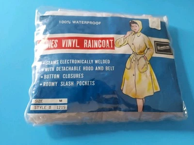 Impermeable Vintage Años 60 Damas Vinilo Transparente Esmerilado Talla Mediana Estilo #1219 Nuevo de Lote Antiguo Foto 1 de 3