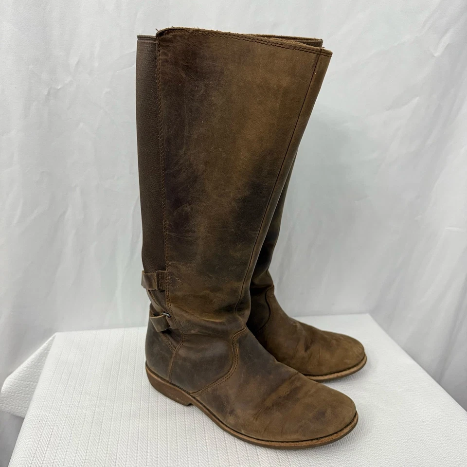 Teva Ellery Botas Altas Mujer Talla 7 Cuero Impermeable Cremallera Montar Marrón Foto 1 de 4