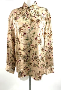 vince. NUEVO CON ETIQUETAS $445 Camisa Blusa Manga Larga 100% Seda Champagne Estampado Floral Talla XL - Imagen 1 de 7