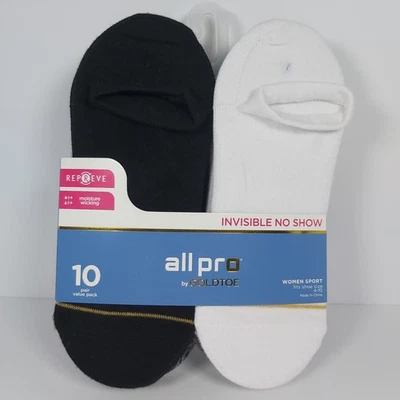 All Pro By Goldtoe Mujer No Show Calcetines Zapato Talla 4-10, Paquete Variedad de 10 Pares/NUEVOS Foto 1 de 4