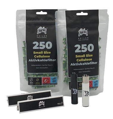 500x Kailar Cellulose Slim Aktivkohlefilter ø 6mm Grün + 2x Papier und 1Feuerz.