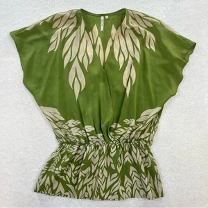 Petticoat Alley Silk Green Floral Plunge Criss Cross Blouse Size Small - Picture 1 of 7